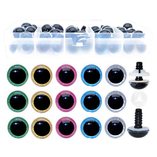 BESTCYC 1Box(70pcs) 5Colors 16mm Plastic Safety Eyes Glitter Colorful Round Craft Eyes with Washers for Doll Teddy Bear Puppet Toy Plush Animal and DIY Craft Making