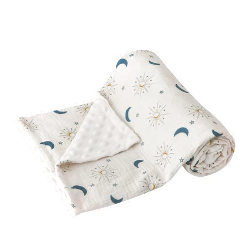 DaysU Baby Blankets Unisex with Muslin Cotton Front and Dotted Fleece Back, Silky Micro Super Soft Plush Newborn Baby Blankets for Boys Girls, Bed Blanket Bed Throws, Star Moon, 30x40 inches