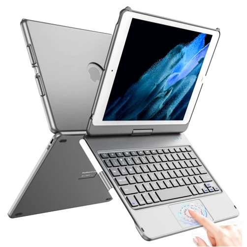 TQQ Touchpad Keyboard Case for iPad 10.2 9th/8th/7th Gen, Keyboard Case for iPad 9th Generation/8th/7th Gen-360° Rotatable Protective Cover with Pencil Holder (Gray)