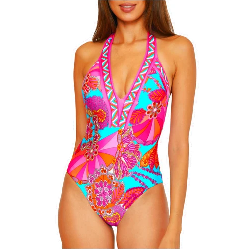 Trina Turk Women's Plunge One Piece Swimsuit, Bathing Suits for Women