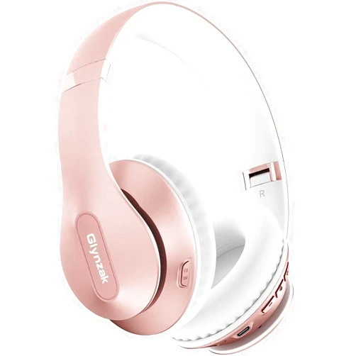 Glynzak Wireless Bluetooth Headphones Over Ear 65H Playtime HiFi Stereo Headset with Microphone and 6EQ Modes Foldable Bluetooth V5.3 Headphones for Travel Smartphone Computer Laptop Rose Gold