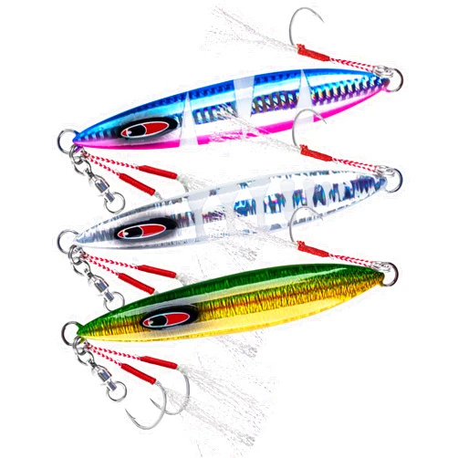 Goture Slow Pitch Jigs, Glow Flat Fall Jig Fishing Lure with Double Assist Hooks and Swivel, Fishing Jigs Saltwater 40g-250g Deep Sea Fishing Jigging Lures for Tuna,Dogtooth Tuna, Yellowtail,Kingfish