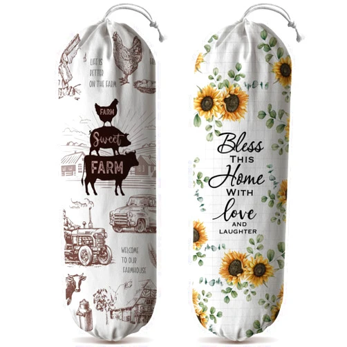 Hglian Farmhouse Plastic Bag Holder Dispenser and Sunflower Grocery shopping bags Storage saver Organizer