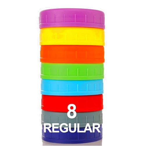 AOZITA 8 Pack REGULAR Mouth Mason Jar Lids for Ball, Kerr and More - Colored Plastic Storage Caps for Mason/Canning Jars - Leak-Proof, Dishwasher Safe & Food Grade