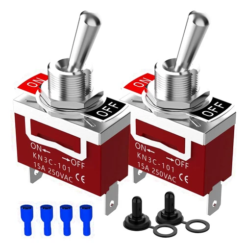 Malictele Waterproof Toggle Switch, Malictele SPST 2Pin ON/Off Marine 12V DC 30A/125VAC 20A Heavy Duty Toggle Switch with Waterproof Cap Terminals for Vehicles and Boats-2 Pack
