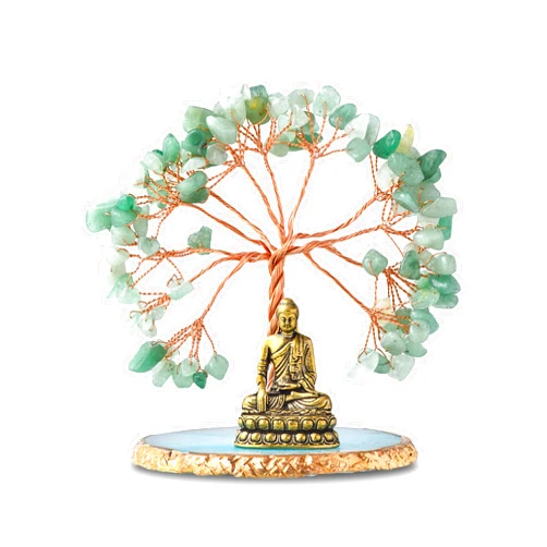 CRUCISRESIN Buddha Statue with Healing Crystal Tree, Tree of Life for Positive Energy. Home Decor Yoga Meditation. Green.(B)