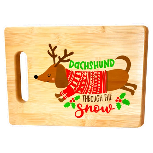 SPBL&L Dachshund Through the Snow Christmas Cutting Board, Dachshund Gifts for Women Dachshund Lovers, Christmas Kitchen Decor, Funny Kitchen Decor, Dachshund Christmas Bamboo Cutting Boards for Kitchen