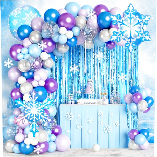 Ouddy Life 167Pcs Frozenn Balloons Arch Garland Kit, Froozen Birthday Party Decorations Supplies Fringe Curtain Blue Purple Snowflake Balloon for Winter Wonderland Princess Girl Decor
