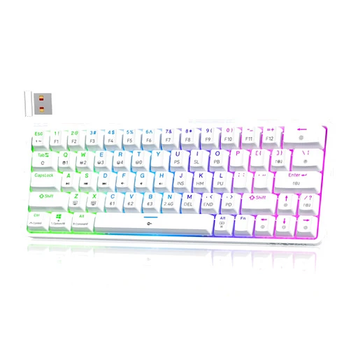 TMKB Technology Mechanical KeyBoard TMKB T63 Gaming Keyboard, 60% Wireless Mechanical Keyboard with Bluetooth/2.4G/Type-C, Compact 63 Keys Anti-Ghosting, RGB Backlight, Clicky Blue Switch - White