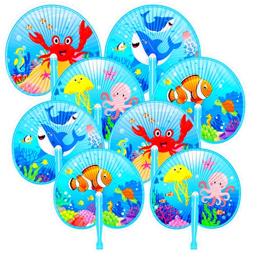 Barydat 24 Pcs Kids Summer Handheld Under the Sea Folding Fans Bulk Sea Animal Collapsible Handheld Fan for Birthday Baby Shower Party Favors Goodie Bag Filler Fun Gifts for Kids