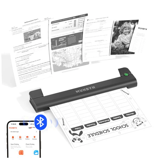 MUNBYN Portable Printers Wireless for Travel ITP02, Portable Printer Bluetooth, Support 8.5