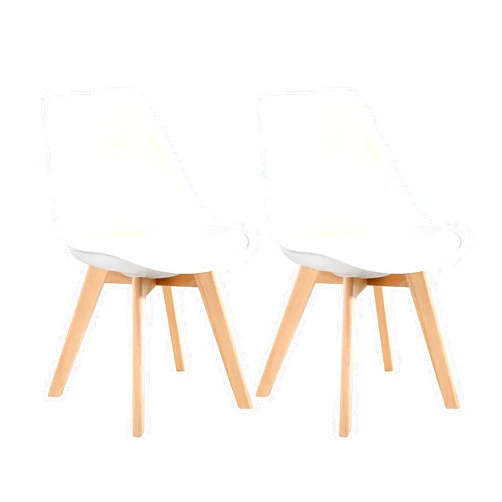 LSSBOUGHT Mid Century Modern Dining Chairs, Shell Lounge Plastic Desk Chair Side Chair with Soft Padded and Wooden Legs for Dining Room Living Room Bedroom Kitchen Set of 2 (White)