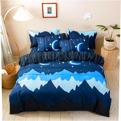 Mengersi Starry Sky Duvet Cover Queen Size,Moon Star Printed Duvet Cover Set Reversible Bedding Set for Kids Teens Girls