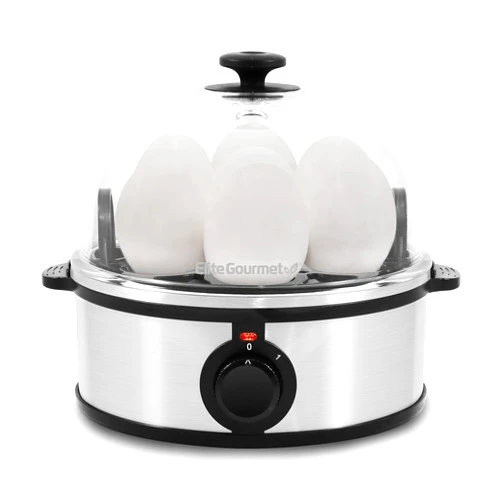 Elite Gourmet EGC648 Easy Electric Poacher, Omelet Eggs & Soft, Medium, Hard-Boiled Egg Boiler Cooker with Auto Shut-Off and Buzzer, Measuring Cup Included, BPA Free, Stainless Steel 7 Egg