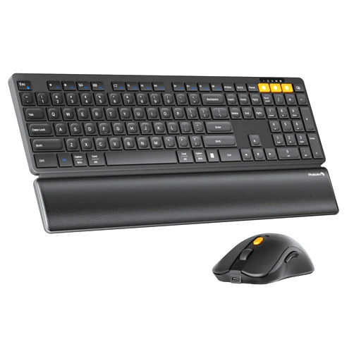 ProtoArc Wireless Bluetooth Keyboard and Mouse Combo, KM60 Multi Device Rechargeable Ergonomic Full Size Keyboard Mouse with Wrist Rest Sleek Design for Laptop, Computer, Mac, MacBook, Windows, Black