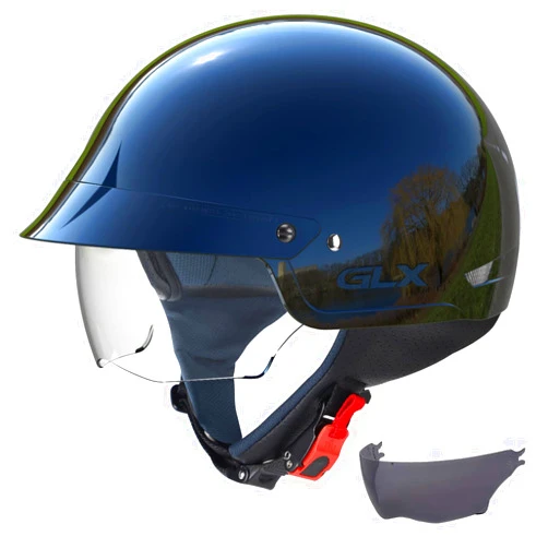 GLX M14 Cruiser Scooter Motorcycle Half Helmet with Free Tinted Retractable Visor DOT Approved (Black, Small)