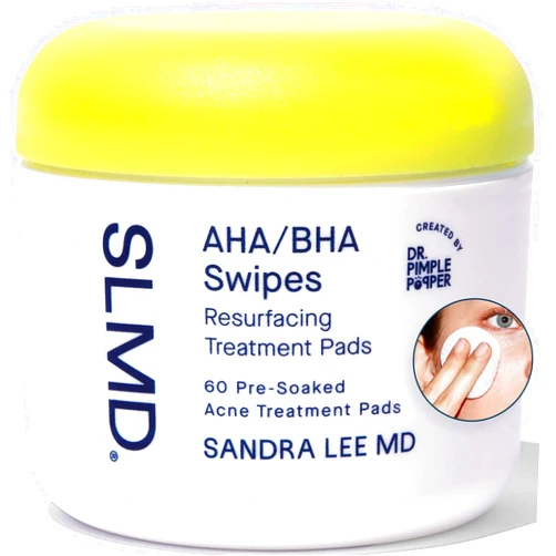 SLMD by Dr. Pimple Popper - AHA BHA Toner Pads Swipes, Salicylic Acid, Glycolic Acid & Lactic Acid - Daily Resurfacing Pads for Face & Body - Facial Exfoliating Pads Resurface, Treat, and Prevent Acne