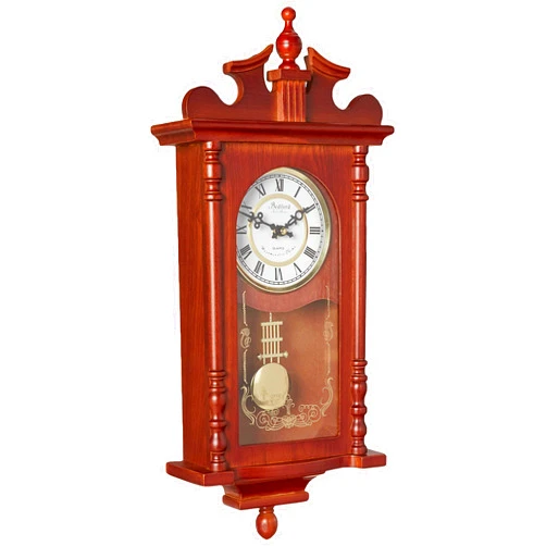 Bedford Clock Collection Bedford Collection Redwood Finish 25 Inch Wall Clock with Pendulum and Chime