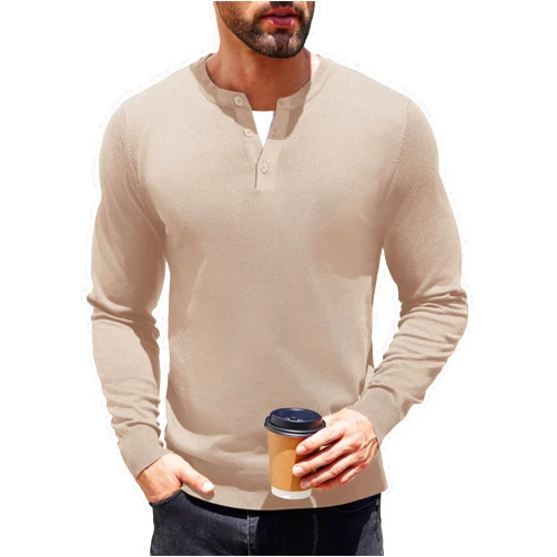 COOFANDY Mens Knit Henley T-Shirts Dress Long Sleeve Sweater Casual Collarless Quarter Button Pullover