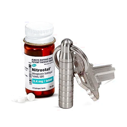 Cielo Pill Holders Extra-Small Nitroglycerin Keychain Pill Holder, Made in USA Stainless Steel Pill Keychain Container, Waterproof Pill Case, Stores 7 Nitro Pills