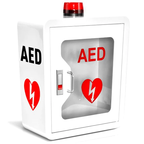 CMXIKJ AED Cabinet Stainless Steel, Wall Mount Storage Cabinet with Alarm Emergency Strobe Light, Door-Activated Alarm & Snap Lock, fits All Brands AED Defibrillators, 14 x 7 x 15.5 Inch