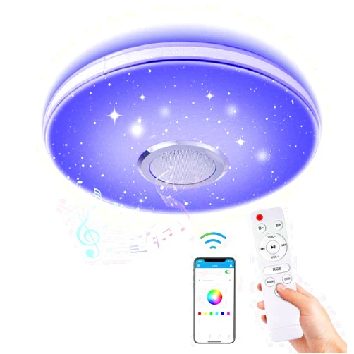 WZTO 36W LED Music Ceiling Light with Bluetooth Speaker, RGB LED Flush Mount Smartphone APP Control Remote Color Changing Ceiling Lamp, Waterproof Light Fixture for Kids Room Bedroom