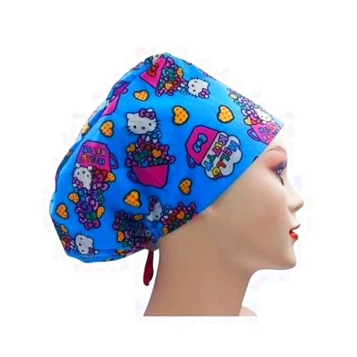 Genie Scrub Caps Kitty Cat Women's Euro Scrub Adjustable Work Cap (Kitty Tossed Tea Cups)