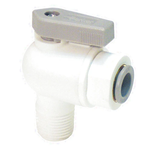Parker LFPP6VME4 Ball Valve, Tube to Pipe, Polypropylene, Push-to-Connect 90 Degree Elbow, 3/8