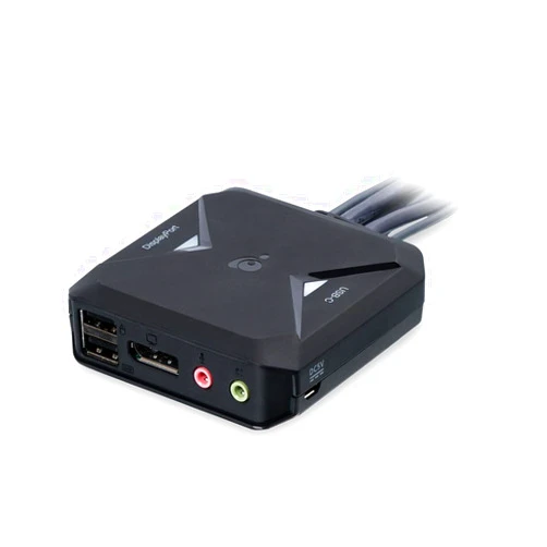 IOGEAR 2-port 4K KVM Switch with DisplayPort, USB-C and Audio - 4096x2160 @60Hz – Plug-N-Play - USB Hub - Attached USB-C and DisplayPort Cables - 6ft Wired Remote - Windows, Mac, and Linux - GCS82DPC