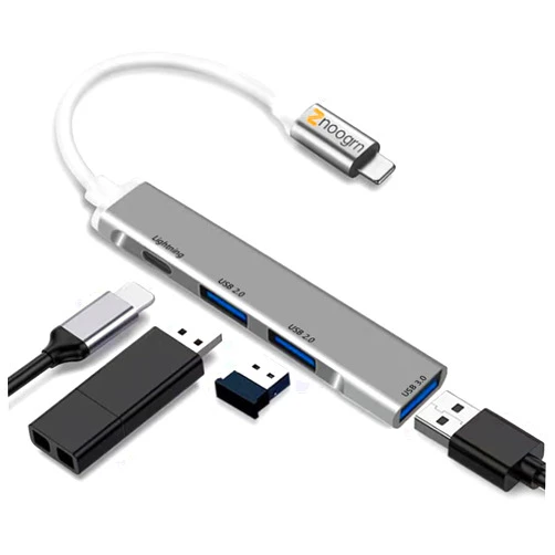 Znoogrn 4 Ports USB Hub, 4-in-1 USB 3.0 Hub with iPhone/iPad Charging Port, Compatible with iPhone 14 13, iPad Air3, Camera, Mobile HDD, etc