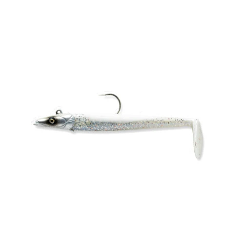 Savage Gear Sandeel Fishing Bait, 1 1/2 oz, Real Pearl, Realistic Contours & Movement, Durable Construction, Two Tie Points, 5X Hooks, Holographic Eyes, Bait Keeper