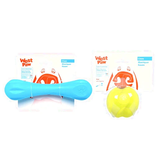 WEST PAW Zogoflex Jive Ball Dog Chew Toy (3.25-Inch, Granny Smith) & Zogoflex Hurley Dog Bone Chew Toy (Large, Aqua) – Floatable Pet Toys for Aggressive Chewers, Catch, Fetch