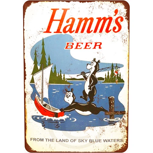 Custom Kraze 1956 Hamms Beer Bears Fishing Reproduction Metal Sign 8 x 12