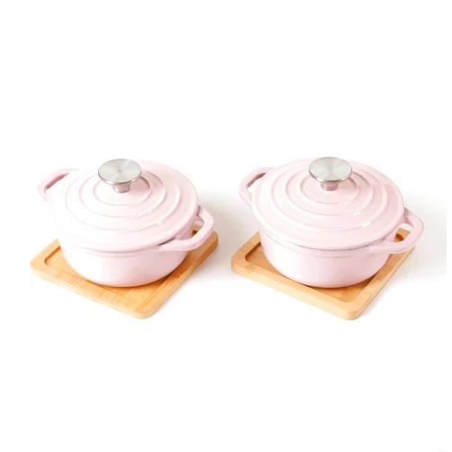 HAWOK Enameled Cast Iron Mini Dutch Oven,Dia5.51inch,23oz, Set of 2 Pink