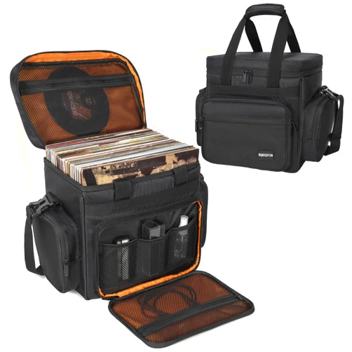 BQKOZFIN Vinyl Record Travel Carrying Bag Protable Vinyl Albums Storage Case Bag for Travel and Collection