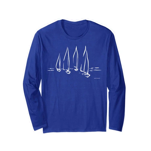 Sojourners Emporium Sailboat Collection Sailboats on Open Water Nautical Theme Sailing Boating Long Sleeve T-Shirt