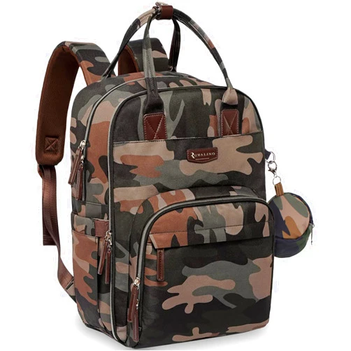 RUVALINO Diaper Bag Backpack, Multifunction Travel Back Pack Maternity Baby Changing Bags, Large Capacity, Waterproof and Stylish, Green Camo