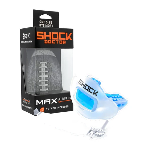 Shock Doctor Lip Guard, Adult and Youth Mouth Guard Football with Strap, Breathable Wide Opening Football Mouthpiece for Youth and Adults OSFA, Shock Doctor Mouth Guards, Max Airflow