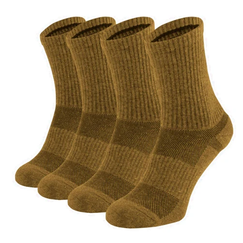 281Z Military Cotton Micro Crew Boot Socks - Cushioned Sole - Moisture Wicking - Hiking Outdoor (Coyote Brown)