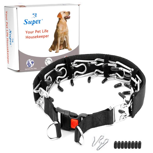 Supet Dog Prong Collar, Dog Choke Collar Adjustable Dog Pinch Collar with Quick Release Buckle/Nylon Cover for Small Medium Large Dogs