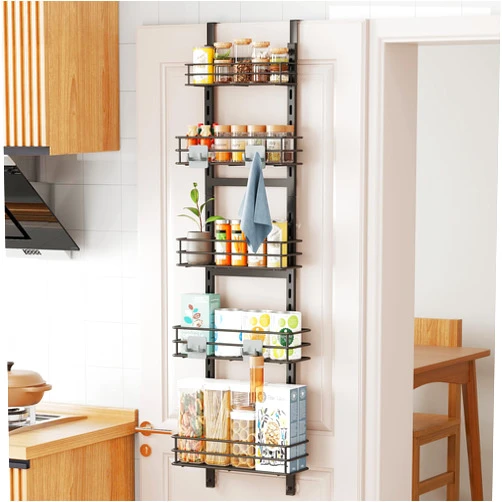 ODesign Height-Adjustable Baskets 5-Tier Over the Door Pantry Organizer,Narrow Pantry Door Organizers and Storage-Spice Rack Wall Mount-Door Organizer Metal Hanging,Home & Kitchen Essentials-Black