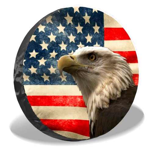 Rsskeoo Vintage American Eagle Flag Spare Tire Cover, Wheel Protectors Waterproof Dust-Proof UV Sun Wheel Tire Cover Fit for SUV, RV, Travel Trailer, Truck