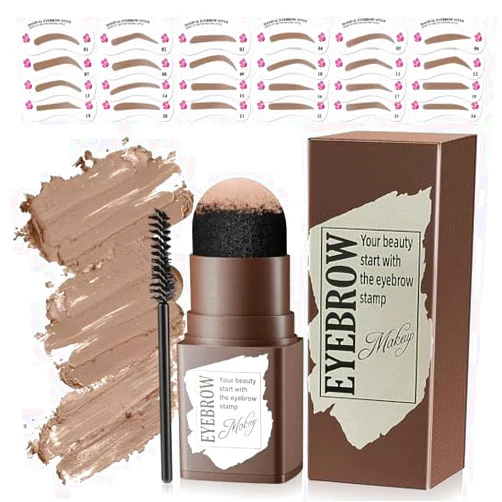 OETUIOW Eyebrow Stamp Stencil Kit - 24PCS Eyebrow Stencils for Perfect Brow, Eyebrow Stamp Long-lasting Waterproof & Smudge-Proof, Eyebrow Kit with Eyebrow Brush for Thin & Thick Brow (Light Brown)