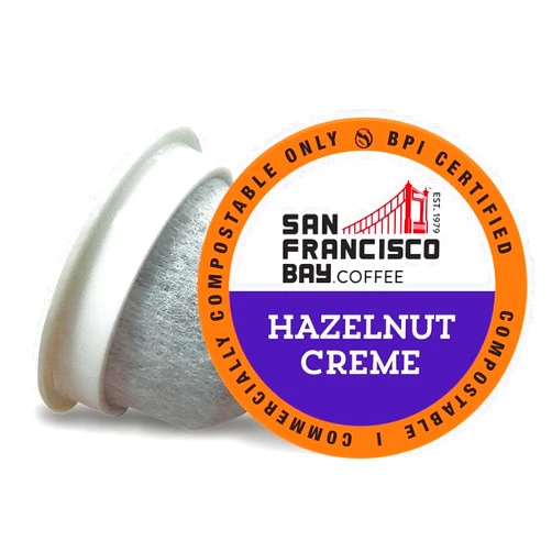 BEN & JANE SF Bay Coffee Compostable Coffee Pods - Hazelnut Crème K Cup Compatible including Keurig 2.0, Flavored, Medium Roast - 80 Count