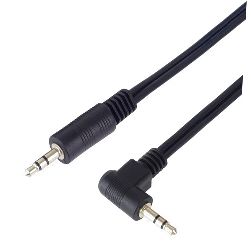 PremiumCord Stereo Jack Cable 5 m 3.5 mm Stereo Jack Male to Male 90° Aux Headset Audio Connection Cable for TV Mobile Phones MP3 HiFi Shielded Colour Black