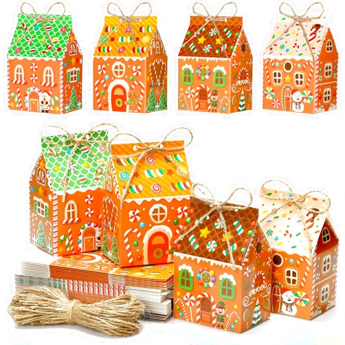 Zhanmai 48 Pcs Christmas Treat Boxes Candy Gingerbread House Mini Christmas Party Favor Box Small Paperboard Christmas Gift Boxes for Xmas Holiday Party Treat Cookie Goodie Snack Gift Packaging