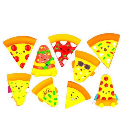 Nikki's Knick Knacks Rubber Pizza Character Toy Assortment - Fidget Toy, Party Favors, Reward Chest, Treasure Chest, Goodie Bags, Bath Toys - Pizza Party Family Pizza Night Pizza Party Favors - 10 Piece