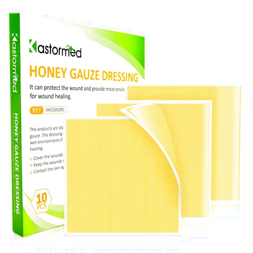Kastormed Honey Gauze Dressing, Manuka Honey Wound Care, Medical Grade Honey Patches for Faster Wound Care, Burn Dressing, Sterile 4'' x 4'' (Pack of 10)