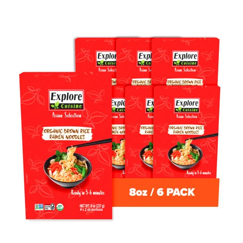 Explore Cuisine Organic Brown Rice Ramen 8 oz Pack of 6 - Easy to Make, Gluten Free Pasta - 48 Total Servings