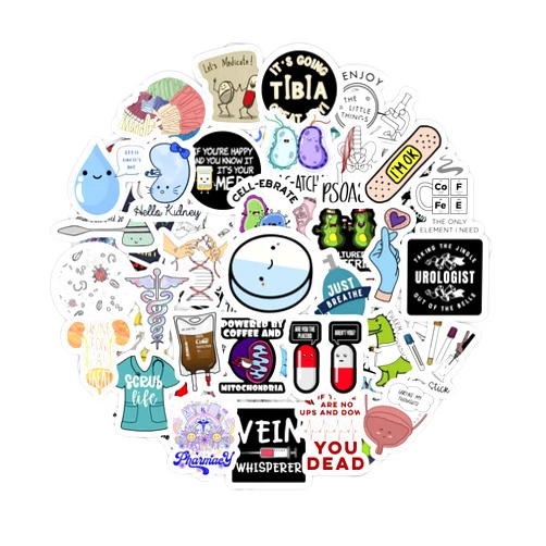 BulbaCraft 100Pcs Funny Healthcare Stickers for Water Bottle and Laptop - Healthcare Worker Accessories Party Supplies & Decorations, Waterproof Vinyl Decals, Medical, Doctor, Gifts for Women & Men